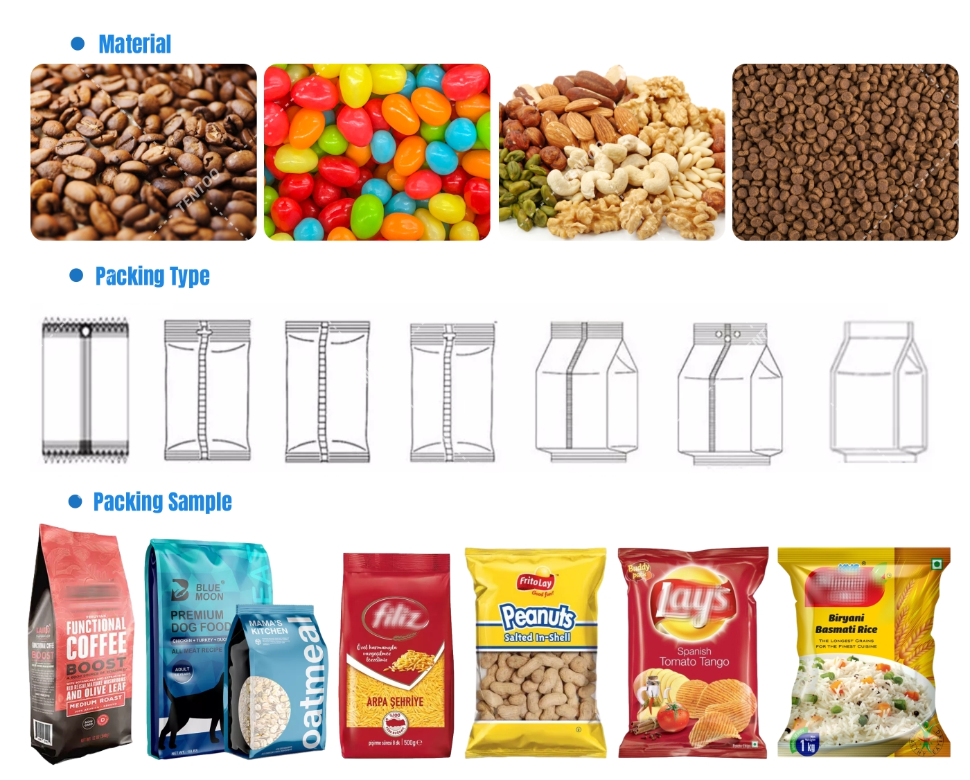 Automatic Measuring Cup Weighing Granule Pouch Chana Dal Packing Machine